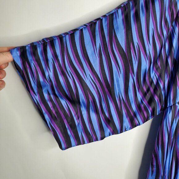 Bob Mackie Womens Shadow Stripe Tigress Kimono Sleeve Silk Top Size XL Artsy - Picture 3 of 9